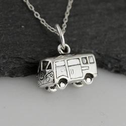 FashionJunkie4Life Sterling Silver Small Bus 3D Hippie Van Necklace, 18'' Cable Chain