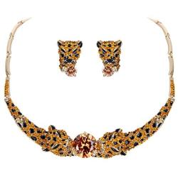 EVER FAITH Vivid Dual Leopard CZ Crystal Animal Necklace Earrings Set