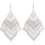 Boho Geometric Filigree Rhombus Shape Tiered Dangle Drop Statement Earrings