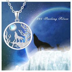 TRISHULA Wolf Necklace,925 Sterling Silver Forest Moon Wolf Necklace for Women Charm Animals Jewelry Gift for Women Girl/Girlfriend Teen