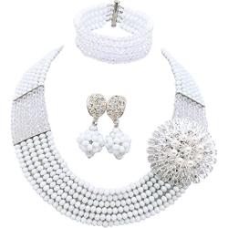 aczuv Nigerian Wedding African Beads Jewelry Set Crystal Beaded Necklace Earrings