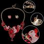 EVER FAITH Gold-Tone Squirrel Family Necklace Earrings Set with Red Austrian Crystal