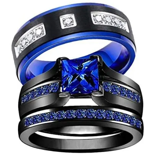wedding ring set Two Rings His Hers Couples Rings Womens Black Gold Plated Blue Sapphire CZ Wedding Engagement Ring Bridal Sets & Mens Titanium Wedding Band wedding ring set Two Rings His Hers Couples Rings Womens Black Gold Plated Blue Sapphire CZ Wedding Engagement Ring Bridal Sets & Mens Titanium Wedding Band