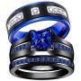 wedding ring set Two Rings His Hers Couples Rings Womens Black Gold Plated Blue Sapphire CZ Wedding Engagement Ring Bridal Sets & Mens Titanium Wedding Band