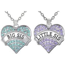 Jewelry Necklace Gifts for Sisters, Big Sis & Lil Sis Heart Necklace Set for 2, Sister Necklaces, Big & Little Sisters Birthday Gifts