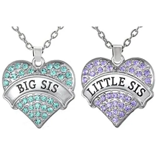 Jewelry Necklace Gifts for Sisters, Big Sis & Lil Sis Heart Necklace Set for 2, Sister Necklaces, Big & Little Sisters Birthday Gifts
