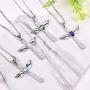 YL Cross Necklace 925 Sterling Silver Angel Wings Pendant Teardrop Cubic Zirconia Criss Jewelry