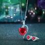 MABELLA Heart Simulated Red Ruby Pendant Necklace Stud Earrings Sterling Silver Jewelry Set for Women