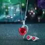MABELLA Heart Simulated Red Ruby Pendant Necklace Stud Earrings Sterling Silver Jewelry Set for Women