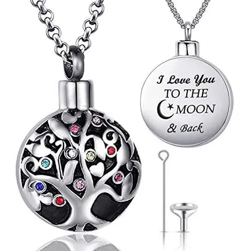 Family Tree of Life Cremation Jewelry I Love You to the Moon and Back Urn Necklaces for Ashes Keepsake Holder Memorial Necklace Pendant Family Tree of Life Cremation Jewelry I Love You to the Moon and Back Urn Necklaces for Ashes Keepsake Holder Memorial Necklace Pendant