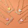 Butterfly Necklace Earrings Set Butterfly Pendant Chain Link Necklace Charm Hoop Earrings Gold Plated Stainless Steel Old English Angle Babygirl Pendant Necklace Adjustable