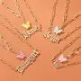 Butterfly Necklace Earrings Set Butterfly Pendant Chain Link Necklace Charm Hoop Earrings Gold Plated Stainless Steel Old English Angle Babygirl Pendant Necklace Adjustable