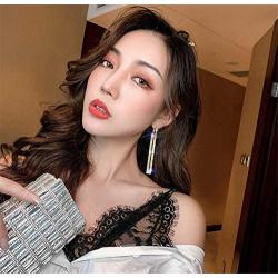 YUNXI Long Geometric Drop Earrings Luxury Gold Silver Color Rectangle Rhinestone Earring for Women Party Jewelry Gift