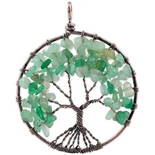 Nupuyai Tree of Life Pendant Necklace for Unisex, Chakra Gemstone Crystal Yoga Mala Healing Jewelry