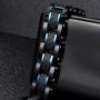 Holizaly Mens Stainless Steel Two Tone Square Link Bracelet, Black and Blue Ion Plated Black