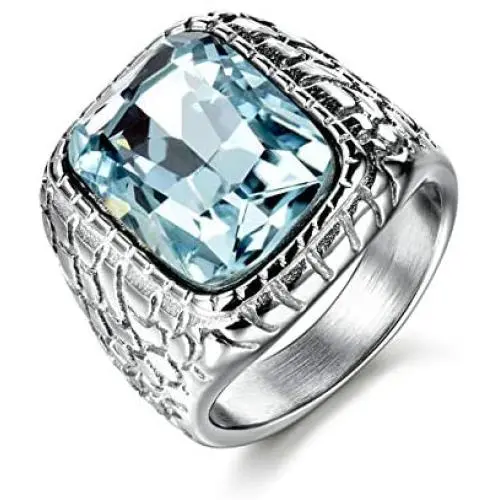 Syink Hypoallergenic Stainless Steel Ring Wedding Bands for Him, Large Aquamarine Color Stone Rings with Snake Pattern Engagement Promise Jewelry Syink Hypoallergenic Stainless Steel Ring Wedding Bands for Him, Large Aquamarine Color Stone Rings with Snake Pattern Engagement Promise Jewelry
