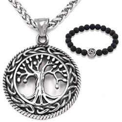 Gungneer Tree of Life Necklace Pendant Stainless Steel Protection Lucky Talisman Celtic Jewelry for Men Women