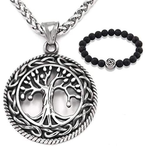 Gungneer Tree of Life Necklace Pendant Stainless Steel Protection Lucky Talisman Celtic Jewelry for Men Women