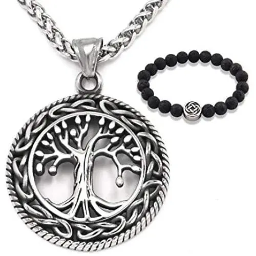 Gungneer Tree of Life Necklace Pendant Stainless Steel Protection Lucky Talisman Celtic Jewelry for Men Women
