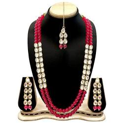Aheli Bollywood Party Wear Long Beaded Necklace Set with Maang Tikka Indian Ethnic Jewellery for Women
