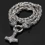 GuoShuang Men Stainless Steel Wolf Head Norse Viking Amulet Thor Mjolnir Necklace King Chain with Valknut Gift Bag
