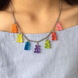 RUIZHEN 7 Colors Cute Gummy Bear Necklace Colorful Resin Bear Pendant Necklace for Women Girls