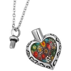 Q&Locket Heart Crystal Urn Necklaces for Ashes Stainless Steel Memorial Keepsake Cremation Jewelry