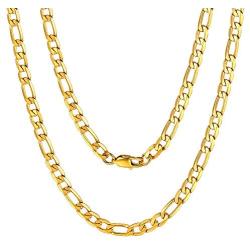 ChainsPro Mens NK 3:1 Figaro Chain Necklace-4/5/6/7.5/8/9/12/13MM Width, 18K Gold Plated/316L Stainless Steel/Black, 18-30'' (Send Gift Box)