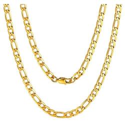 ChainsPro Mens NK 3:1 Figaro Chain Necklace-4/5/6/7.5/8/9/12/13MM Width, 18K Gold Plated/316L Stainless Steel/Black, 18-30'' (Send Gift Box)