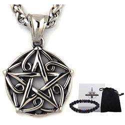 GUNGNEER Pagan Wicca Necklace Floral Patterns Pentagram Star Pendant Godness Protection Jewelry Stainless Steel Amulet