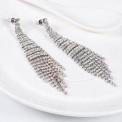 SELOVO Fashion Bohemia Women Long Tassel Link Fringe Dangly Earrings Clear Crystal