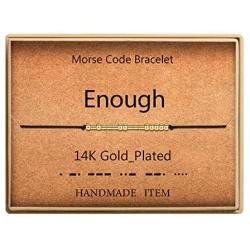 Morse Code Bracelet 14k Gold Plated Beads on Silk Cord Secret Message Enough Bracelet Gift Jewelry for Her