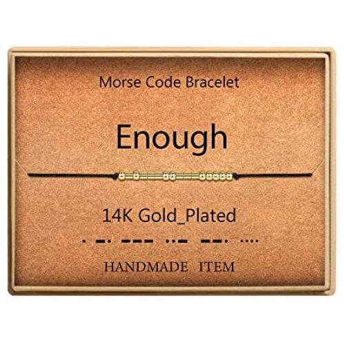 Morse Code Bracelet 14k Gold Plated Beads on Silk Cord Secret Message Enough Bracelet Gift Jewelry for Her