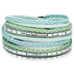 VONRU Leather Cuff Bracelets for Women - Charm Boho Handmade Braid Wrap Bracelets Wristbands Casual Braided Handmade Magnetic Bracelet Cuff