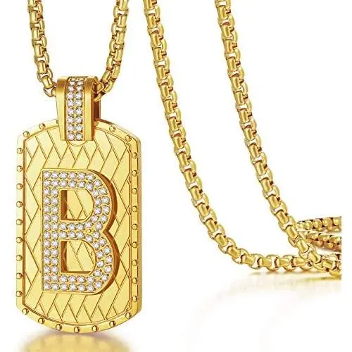 ETEVON Gold Initial Letter Necklace Pendant Chain Bling Alphabet Capital Personalized for Women Men Jewerly Gift for Birthday Girlfriend Boyfriend