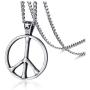 HUANIAN Stainless Steel Classic Peace Sign Love Hippie Pendant Necklace, 24 inch Chain