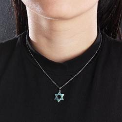 Lam Sence Sterling Silver Lovely Jewish Star of David and Blue Opal Pendant Necklace Gift for Mom