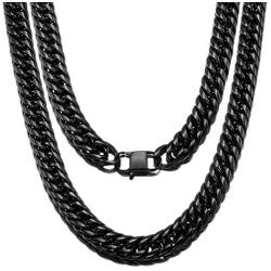 Jewelry Kingdom 1 Black Cuban Necklace for Men and Women 8MM 13MM 16MM Stainless Steel Miami Curb Link Chain Choker 18 to 30inch