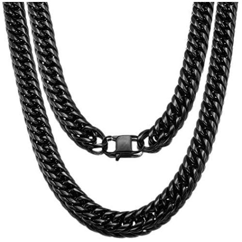 Jewelry Kingdom 1 Black Cuban Necklace for Men and Women 8MM 13MM 16MM Stainless Steel Miami Curb Link Chain Choker 18 to 30inch