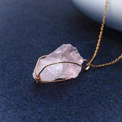 CXD-GEM Wire Wrapped Raw Gemstone Crystal Pendant Necklace Handmade Natural Healing Crystal Jewelry for Women