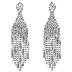 BriLove Womens Wedding Bridal CZ Crystal Beaded Tassel Fringe Chandelier Dangle Earrings
