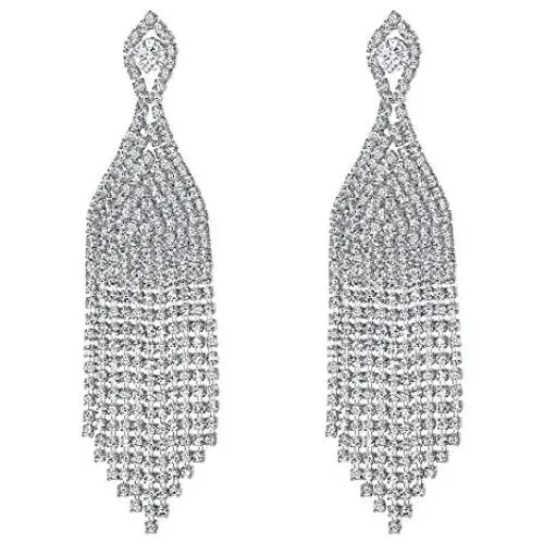 BriLove Womens Wedding Bridal CZ Crystal Beaded Tassel Fringe Chandelier Dangle Earrings BriLove Womens Wedding Bridal CZ Crystal Beaded Tassel Fringe Chandelier Dangle Earrings