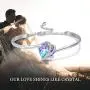 AOBOCO I Love You Jewelry - Sterling Silver Blue Purple Love Heart Bangle Bracelet Embellished with Crystals from Austria, Fine Anniversary Birthday Jewelry Gifts for Women