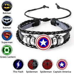 AOASK 8Pcs Super Hero Leather Wrap Bracelets Women Men
