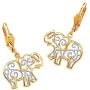 18K Yellow Gold Plated Two Tone Filigree Elephant Drop Earrings (38x17.5mm)