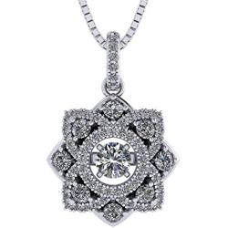 Forever Love Dancing Stone Flower Pendant Necklace, Sterling Silver & Swarovski Zirconia