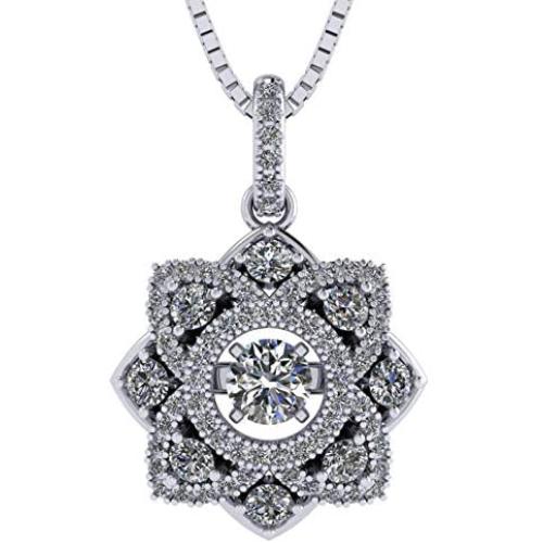 Forever Love Dancing Stone Flower Pendant Necklace, Sterling Silver & Swarovski Zirconia