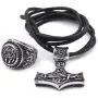 DUTO Viking Combo Bear Paw Ring & Mjolnir Thor Hammer Necklace Adjustable Cord Chain Stainless Steel Jewelry Mens Womens DUTO Viking Combo Bear Paw Ring & Mjolnir Thor Hammer Necklace Adjustable Cord Chain Stainless Steel Jewelry Mens Womens