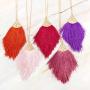 RIAH FASHION Antique Bohemian Silky Thread Fan Tassel Statement Necklace - Vintage Gold Feather Shape Strand Fringe Lightweight Long Chain