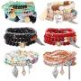 YADOCA 6 Sets Bohemian Stackable Bead Bracelets for Women Boho Stretch Multilayered Bracelet Set with Charms Colorful Jewelry Set